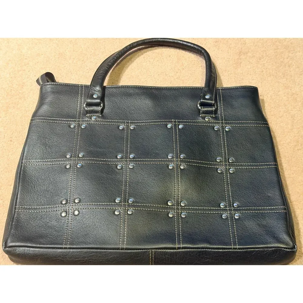 Vintage Montana Black & White Hairon Cowhide Leather Studded Satchel Tote Bag